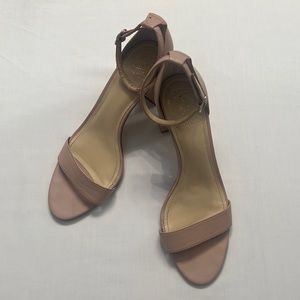 Vince Camuto Beige Leather Ankle Strap Open Toe Block Heels Pumps Shoes Size 9M